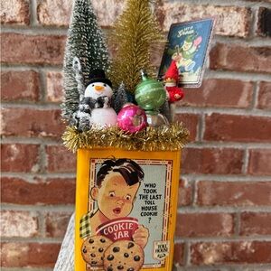 Vintage Cookie Jar with Festive Decorations
